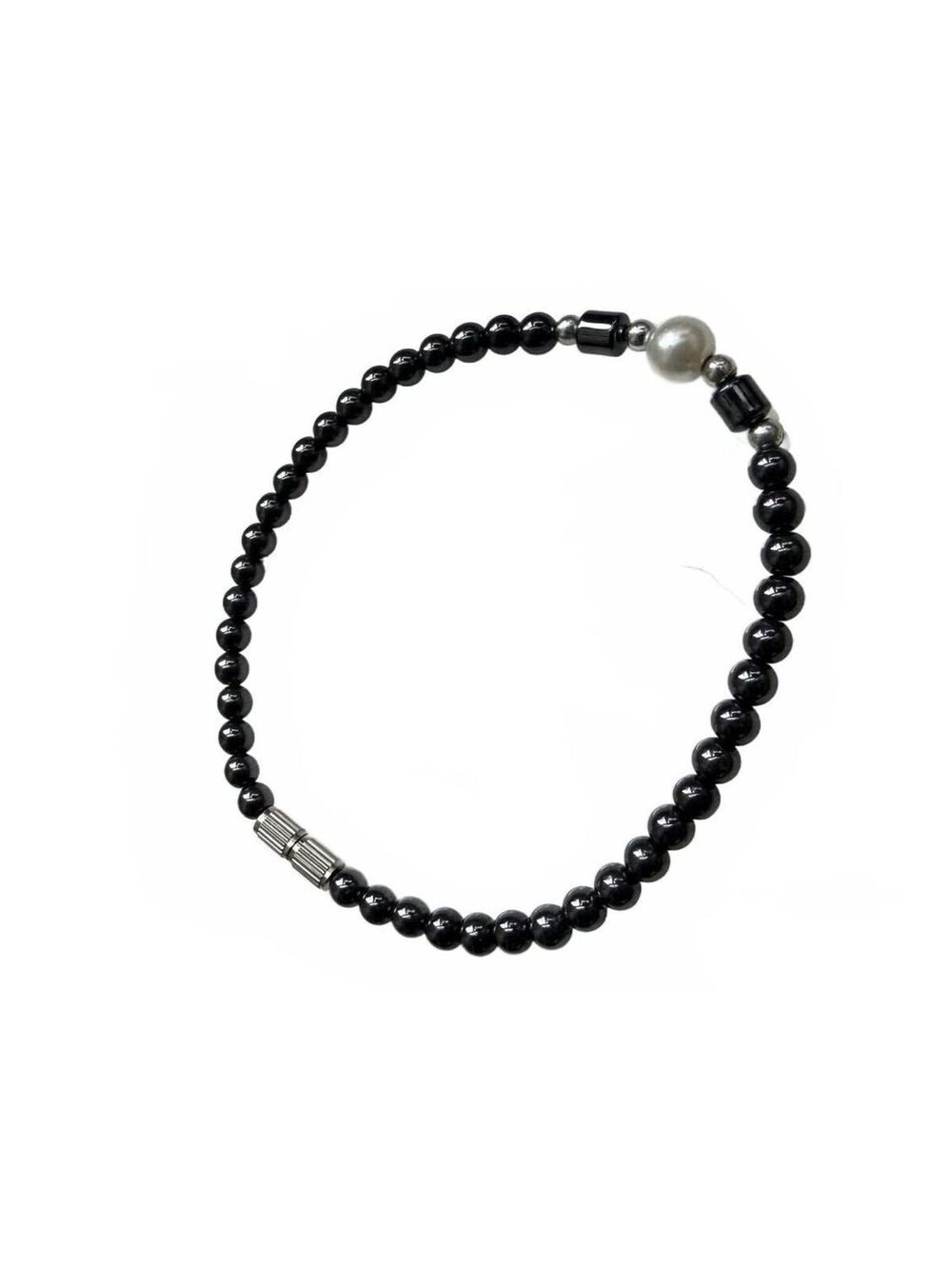 Hematite Faux Pearl Bracelet Magnetic Barrel Clasp